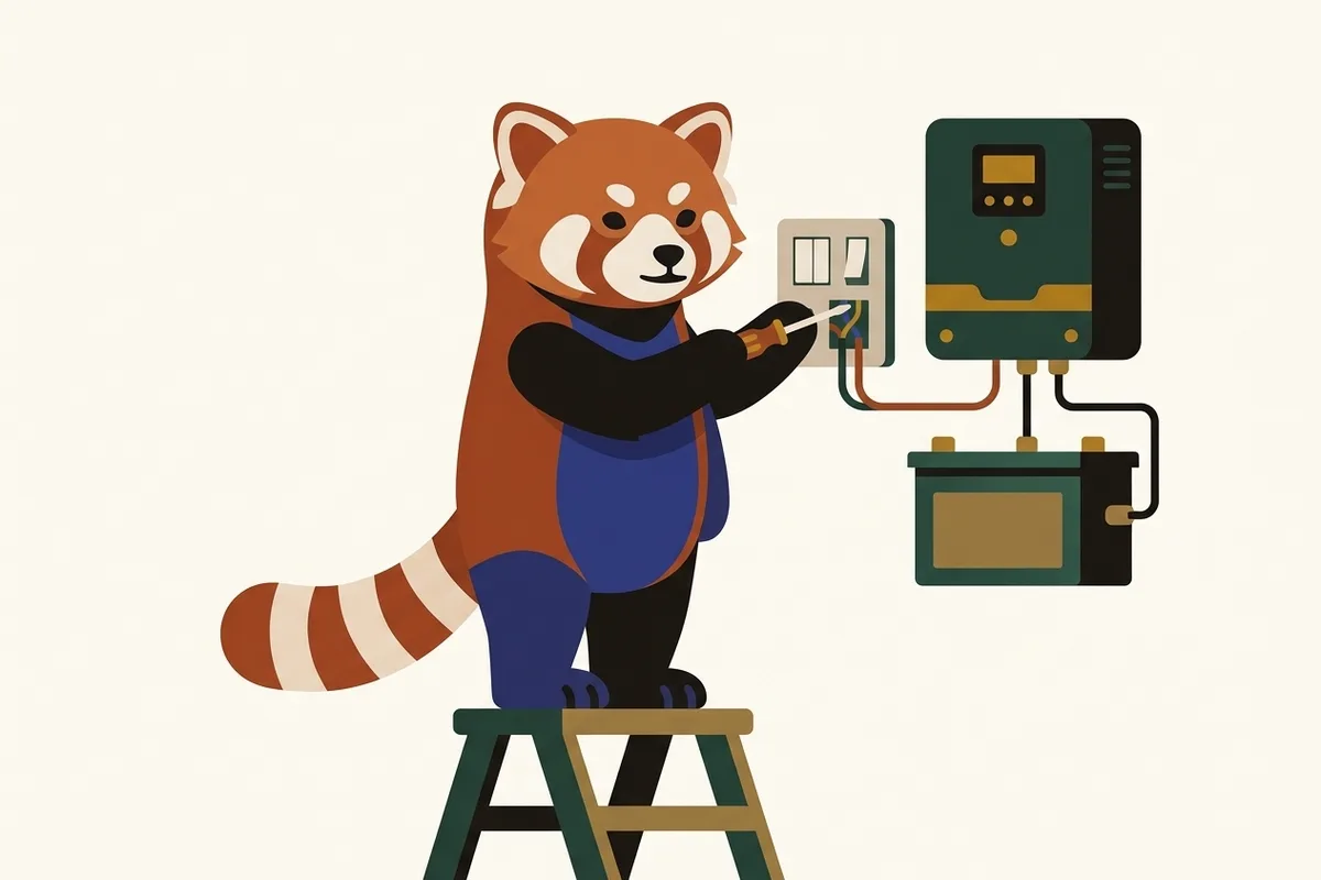 Rangi the red panda doing electrical work