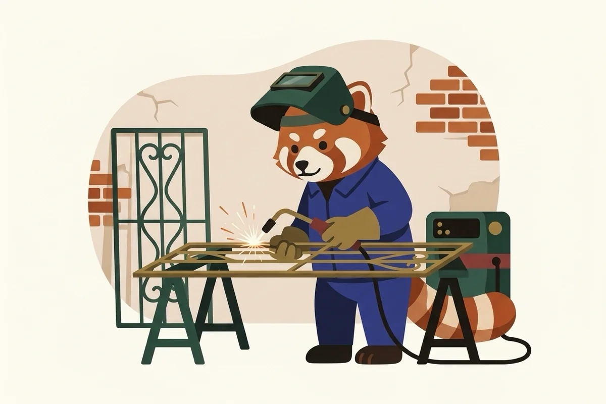 Rangi the red panda doing grill and welding work