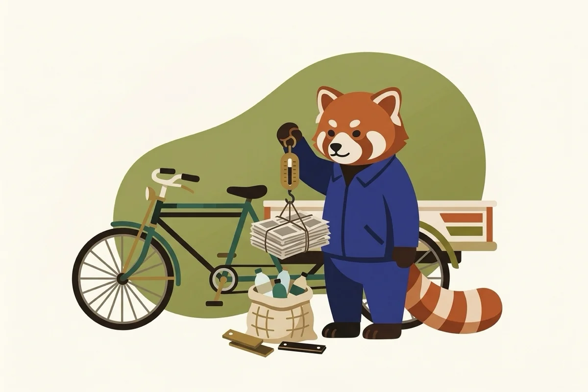 Rangi the red panda weighing scrap for collection