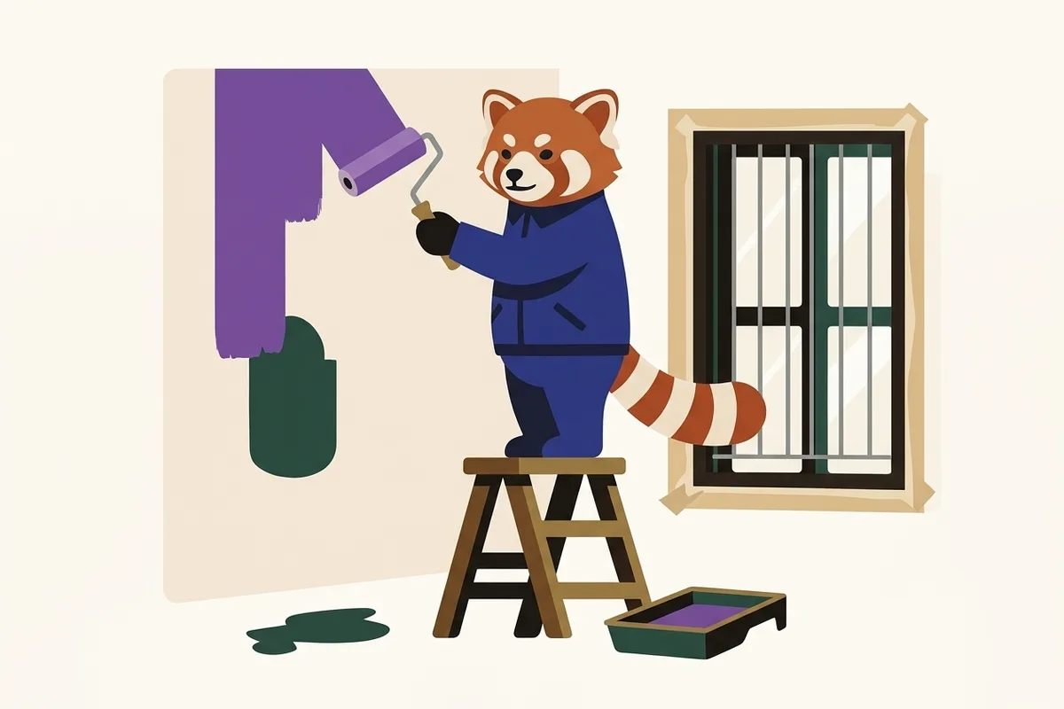 Rangi the red panda doing painting work