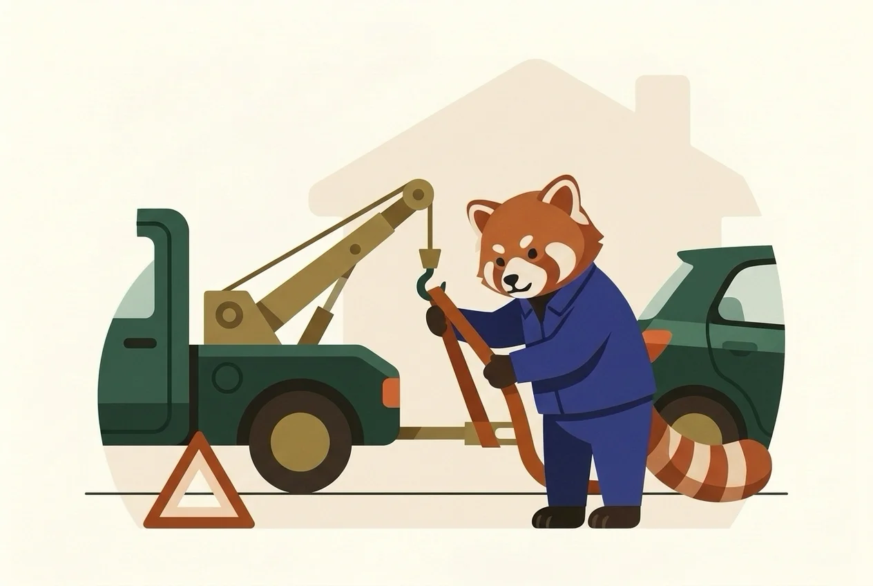 Towing truck helping a broken-down vehicle