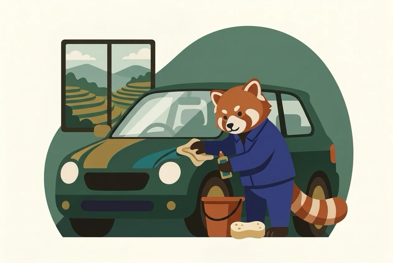 A car being washed and detailed